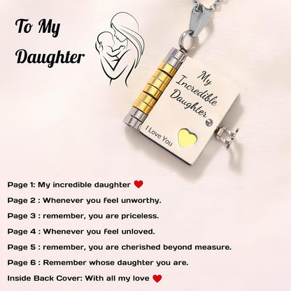 Flip-top engraved book necklace