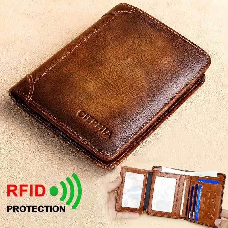 Vintage Trifold RFID Blocking Leather Wallet
