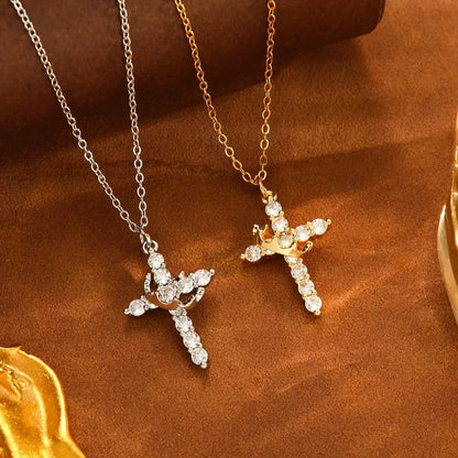 Zircon crown cross necklace