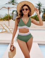 High Waisted Tummy Control Color Block Bikini Sets