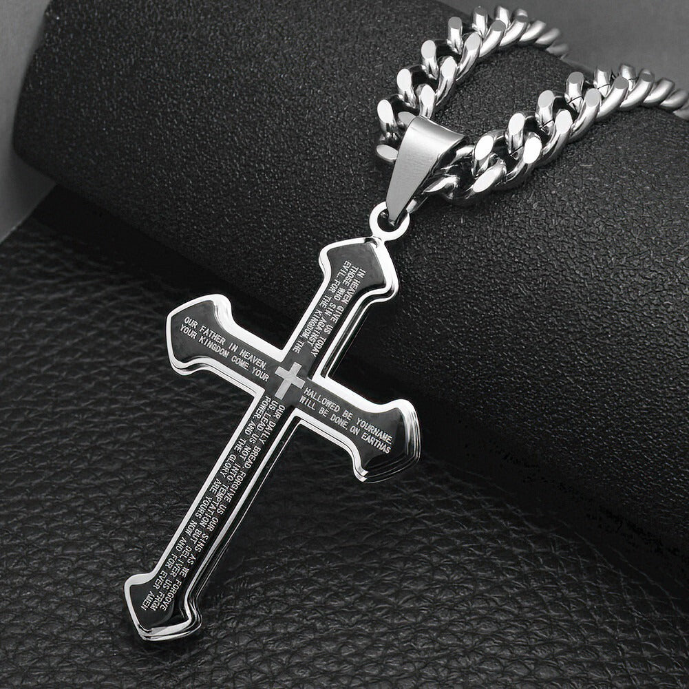 Cross pendant necklace with bible text