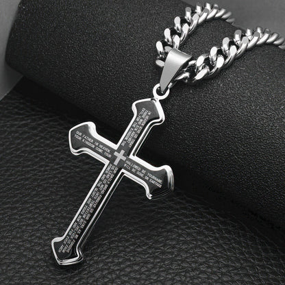 Cross pendant necklace with bible text