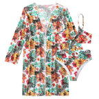 Women's 3 Piece Swimsuit Floral Print Halter Bikini Set