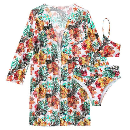 Women's 3 Piece Swimsuit Floral Print Halter Bikini Set