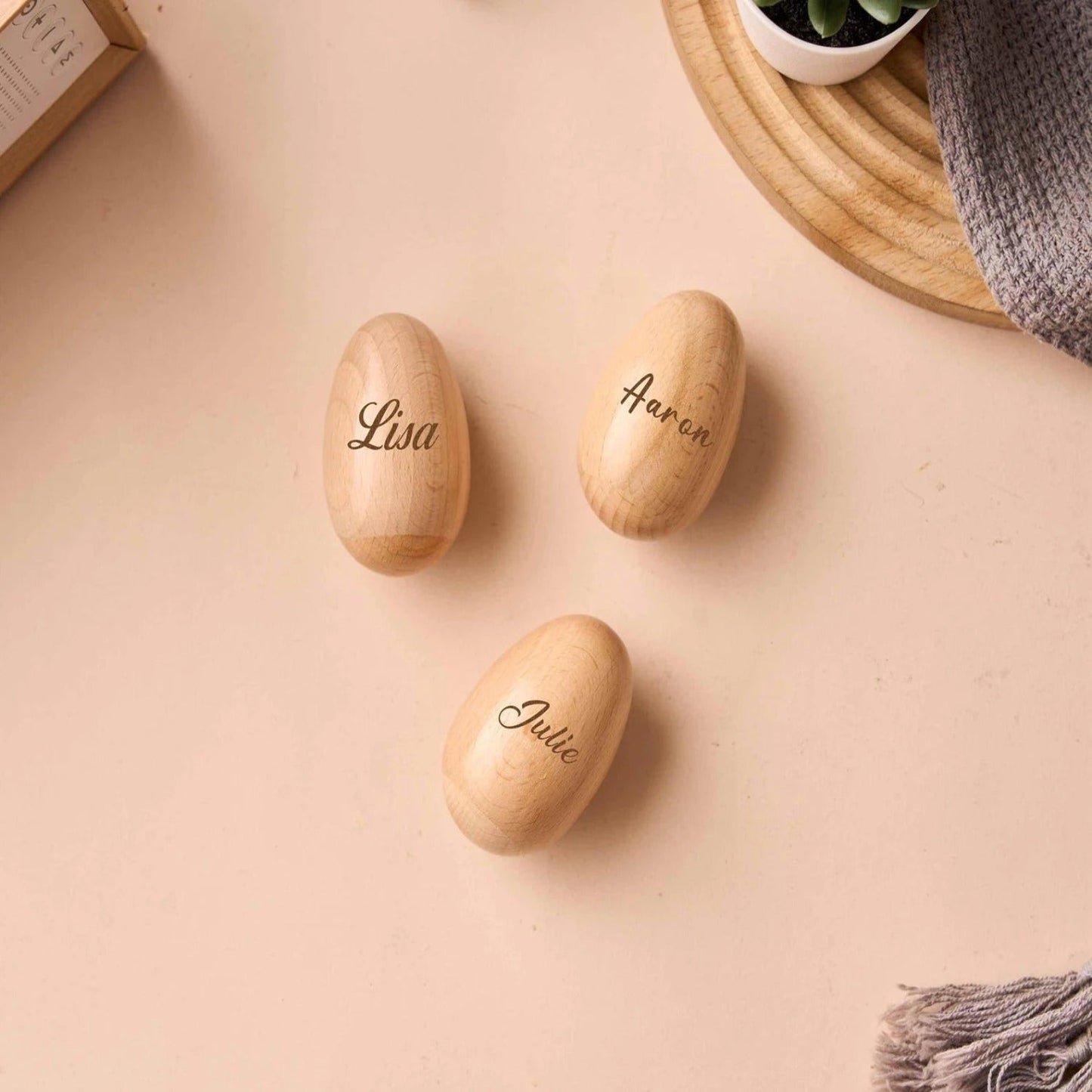 3 PCS Personalized Wood Easter Egg & 12 colors of paint+2 pens