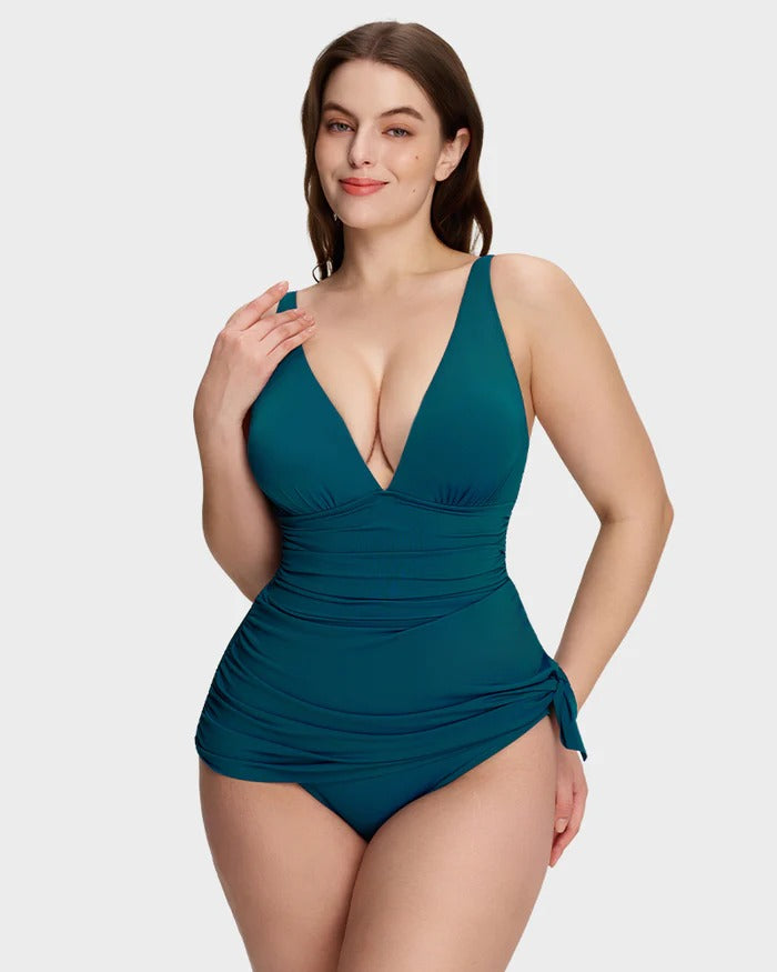 Plus Size Ruched Tummy Control Swim Dress