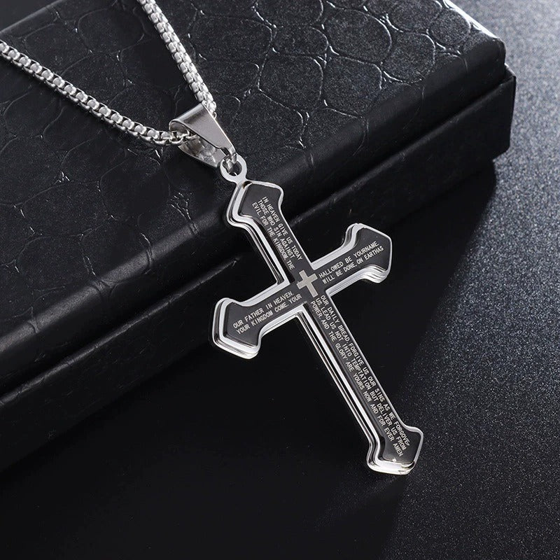 Cross pendant necklace with bible text