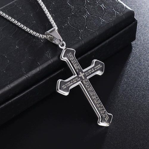 Cross pendant necklace with bible text