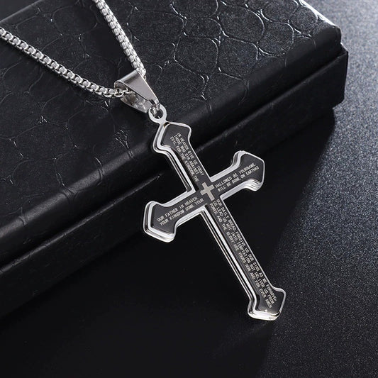 Cross pendant necklace with bible text