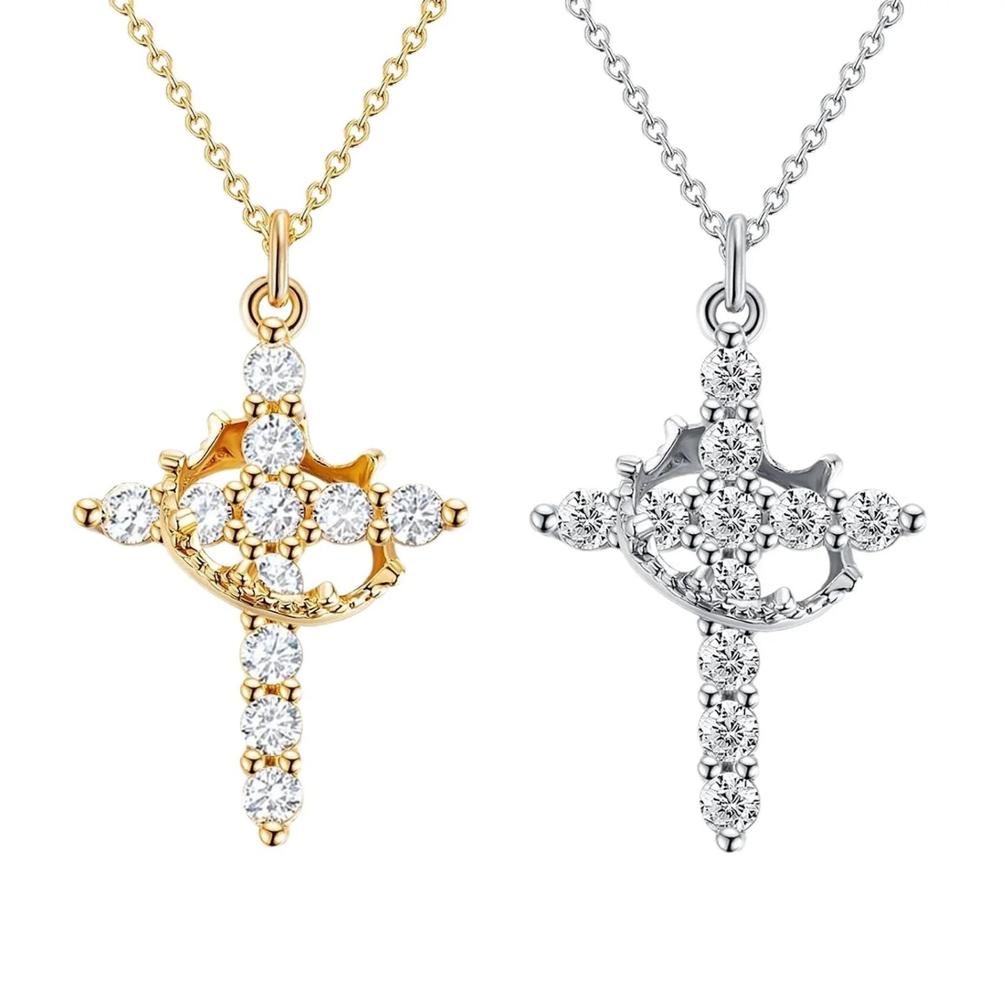 Zircon crown cross necklace