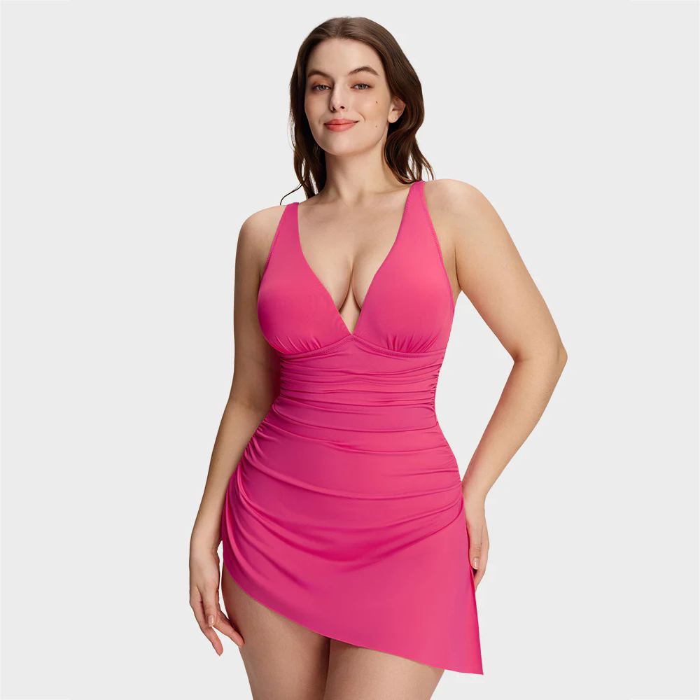 Plus Size Ruched Tummy Control Swim Dress