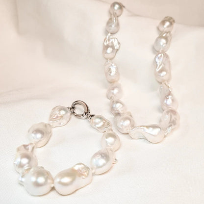 Handmade Baroque Pearl Jewelry Set - Necklace, Bracelet & Earrings