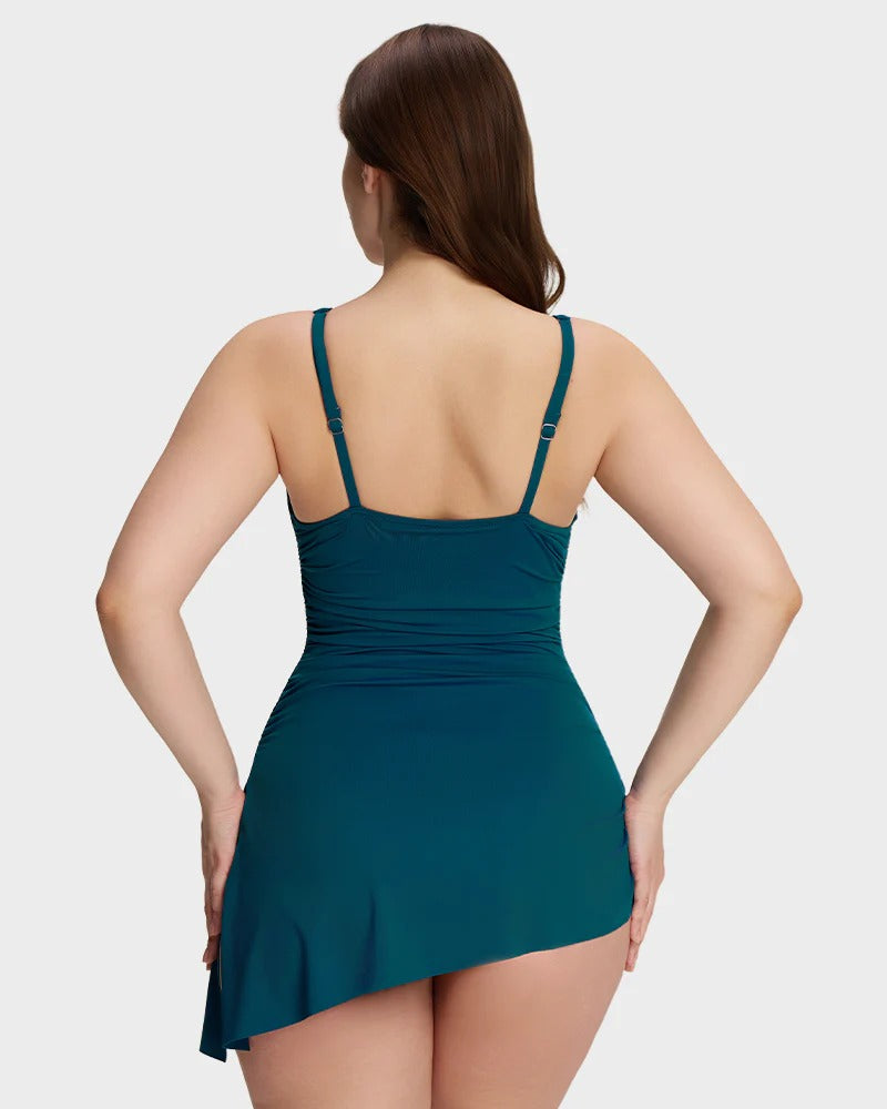 Plus Size Ruched Tummy Control Swim Dress