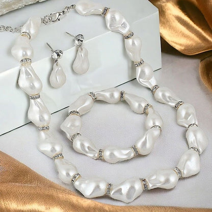 Handmade Baroque Pearl Jewelry Set - Necklace, Bracelet & Earrings