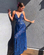 Laser Cutting Flower Hollow One Piece Swimsuit and Skirt