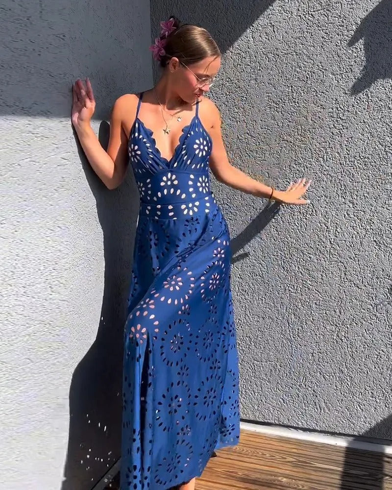 Laser Cutting Flower Hollow One Piece Swimsuit and Skirt