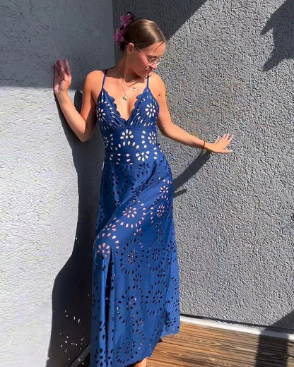 Laser Cutting Flower Hollow One Piece Swimsuit and Skirt