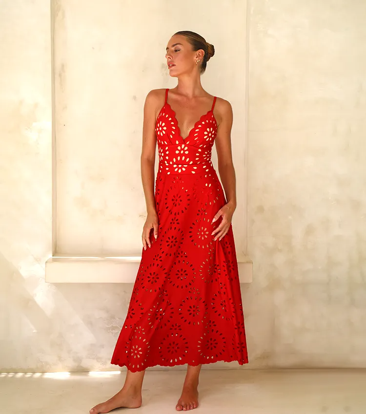 Laser Cutting Flower Hollow One Piece Swimsuit and Skirt