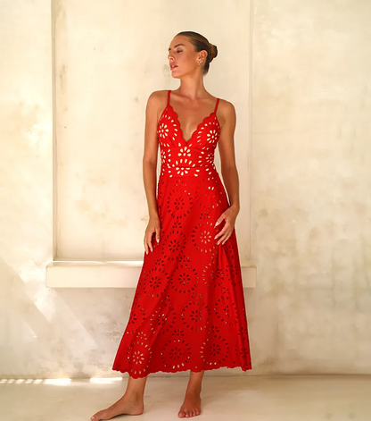 Laser Cutting Flower Hollow One Piece Swimsuit and Skirt