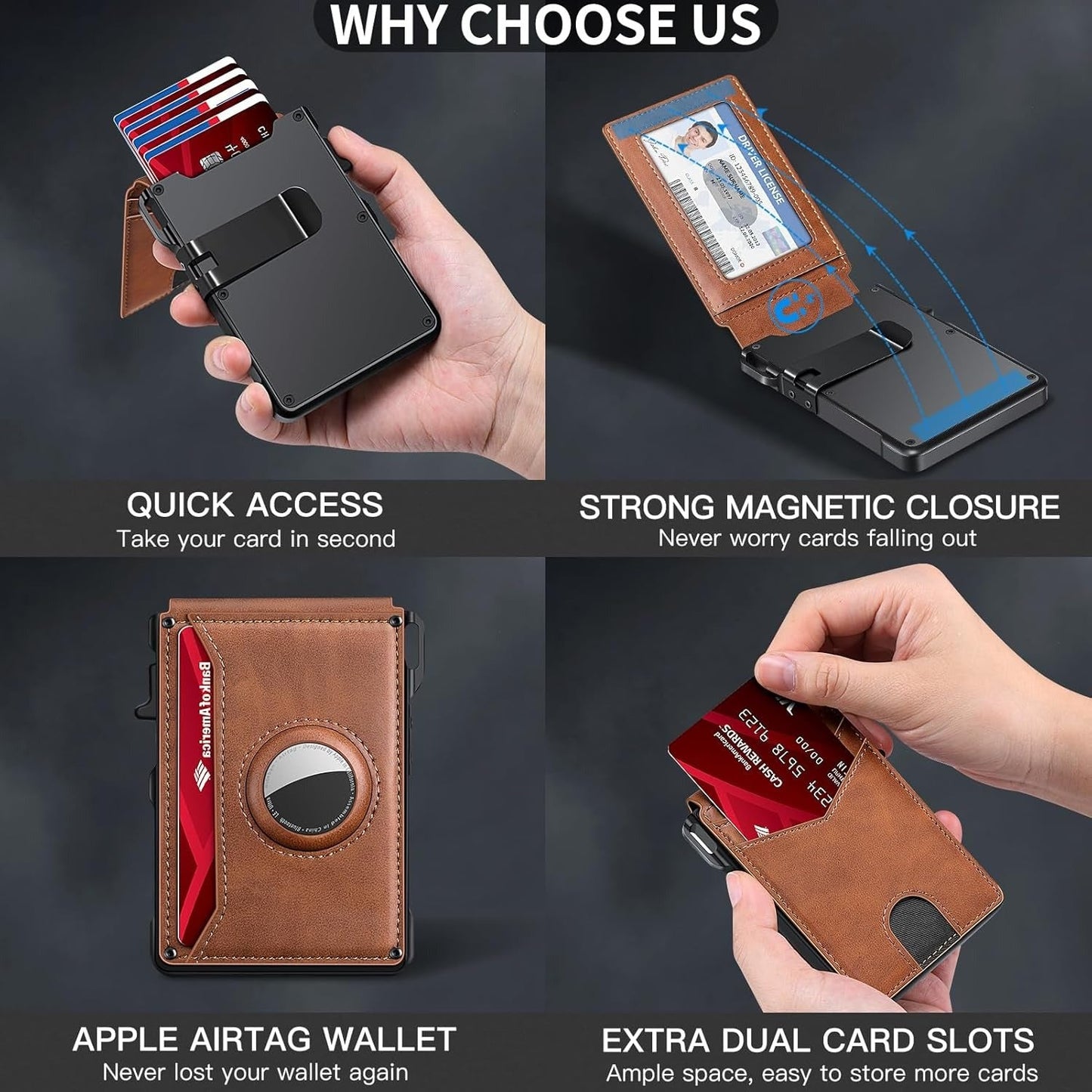 Men's Simple Bifold  Pop Up Aluminum Wallet