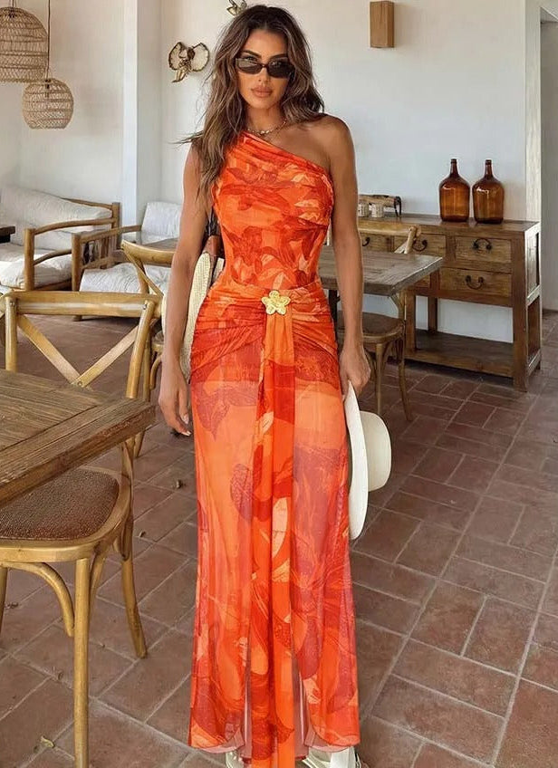 Orange Lily Print Swimsuit