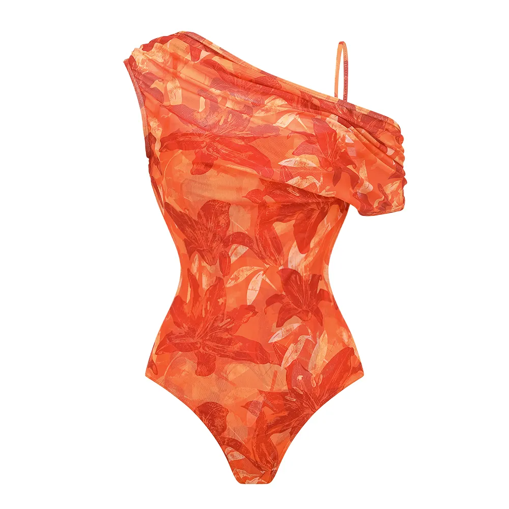Orange Lily Print Swimsuit