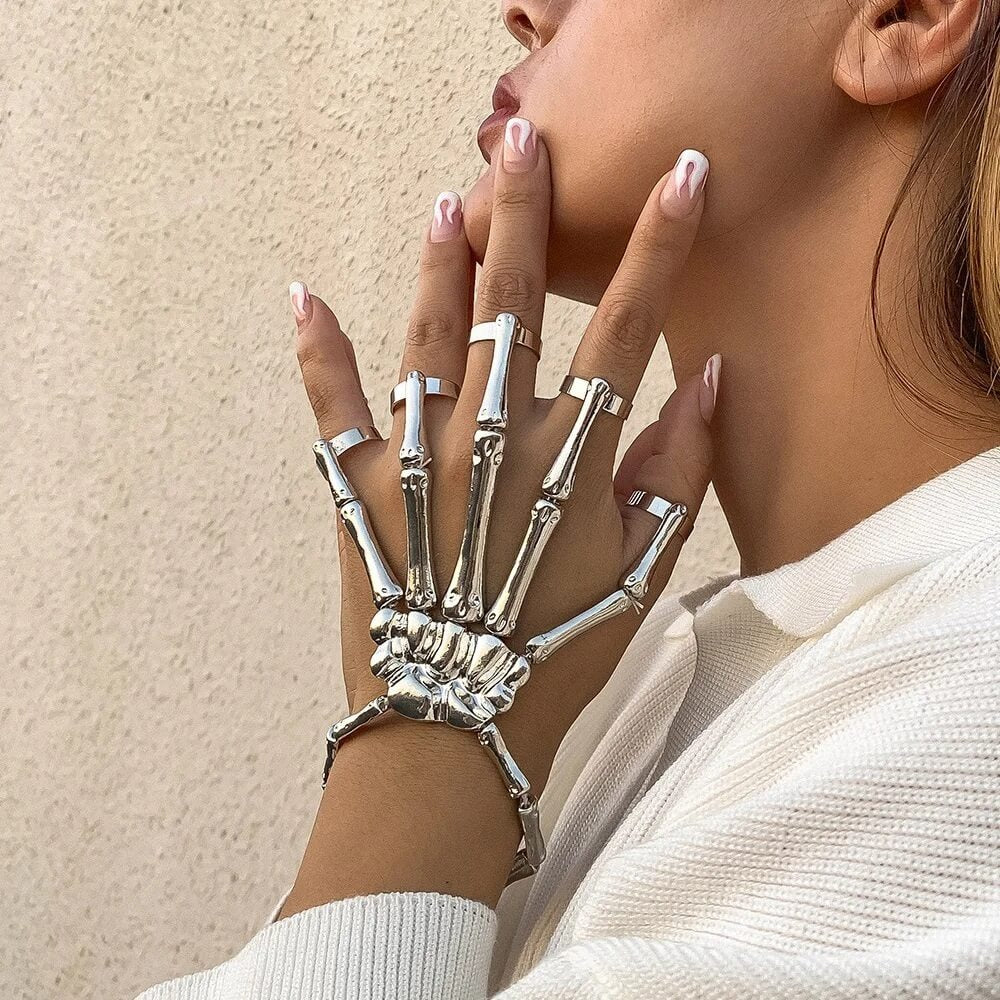 Punk exaggerated demonic hand skull bracelet
